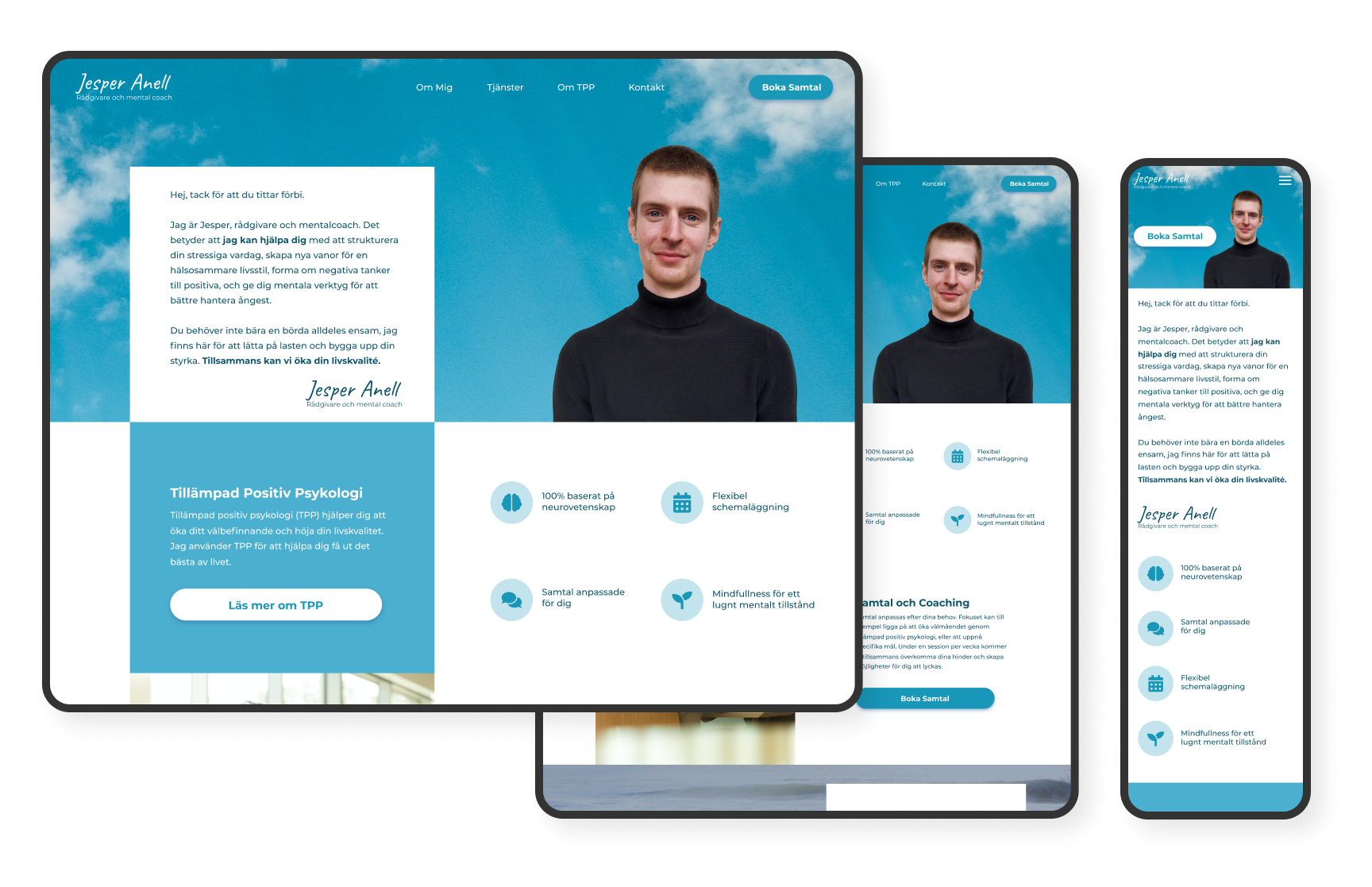 Lifecoach landing page on a desktop, tablet, and mobile screen.